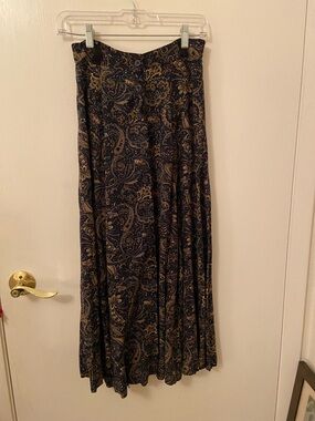 Womens Navy Paisley Maxi Skirt - Elegant Button-Front